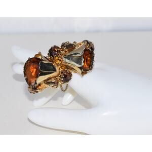 Vintage Juliana, Caviness, Carnegie Topaz Amber Rhinestone Clamper Bracelet